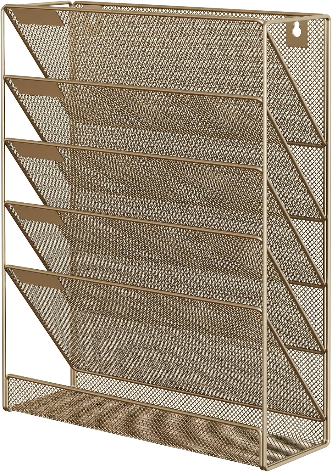 5 Tier Wall File Holder, Mesh Hanging Folder Organizer with Classify Label, Versatile Desk File Holder, Vertical Wall Mounted Mail Organizer for Office Home Cubicle, Black