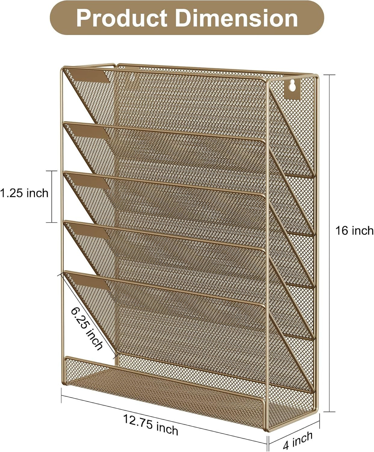 5 Tier Wall File Holder, Mesh Hanging Folder Organizer with Classify Label, Versatile Desk File Holder, Vertical Wall Mounted Mail Organizer for Office Home Cubicle, Black