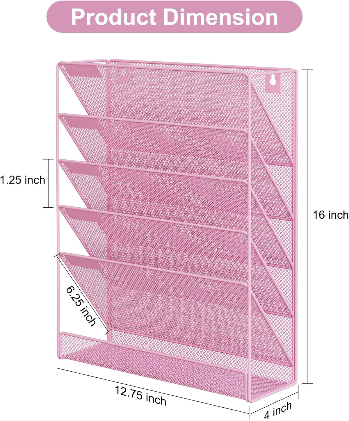 5 Tier Wall File Holder, Mesh Hanging Folder Organizer with Classify Label, Versatile Desk File Holder, Vertical Wall Mounted Mail Organizer for Office Home Cubicle, Black