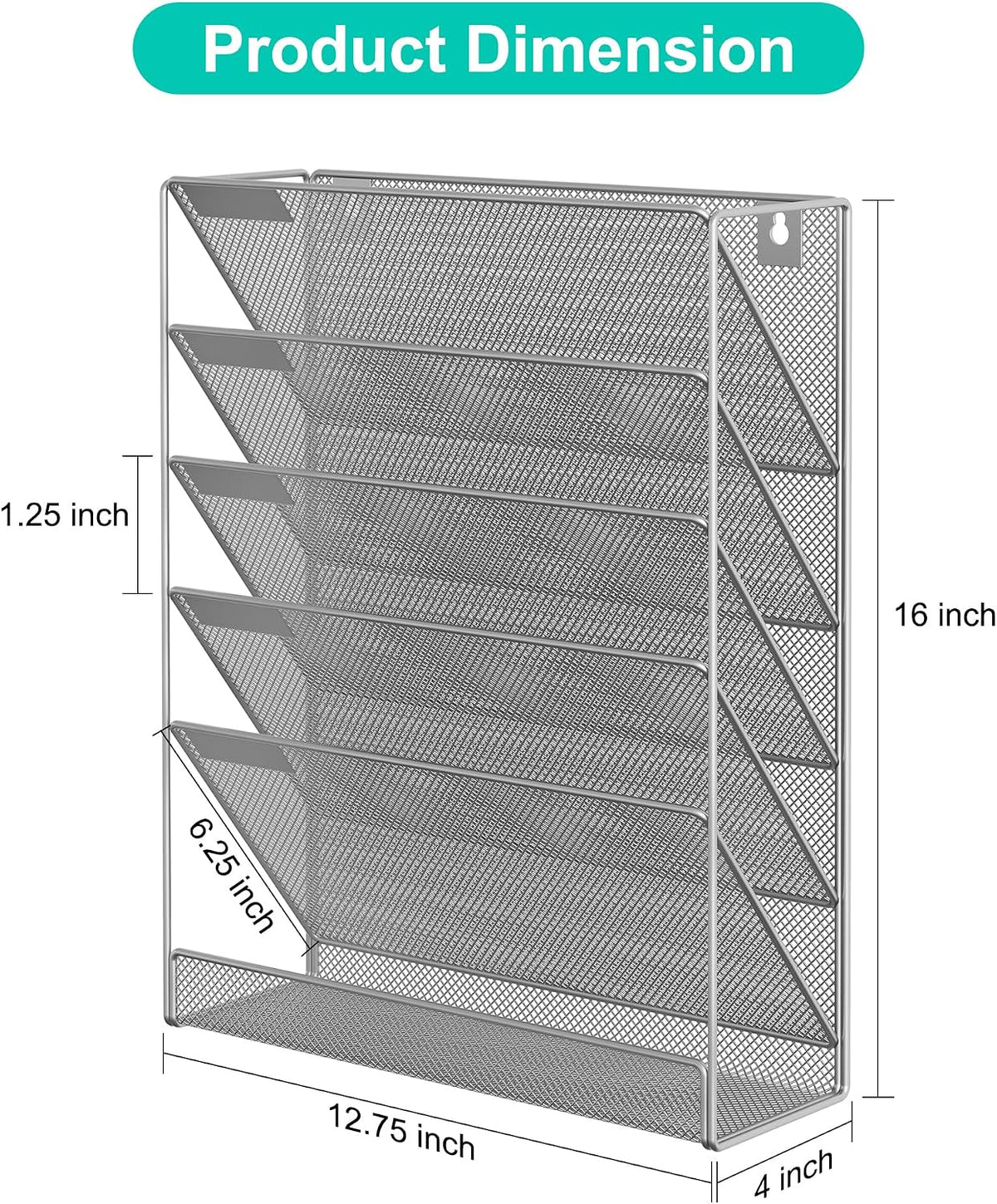5 Tier Wall File Holder, Mesh Hanging Folder Organizer with Classify Label, Versatile Desk File Holder, Vertical Wall Mounted Mail Organizer for Office Home Cubicle, Black