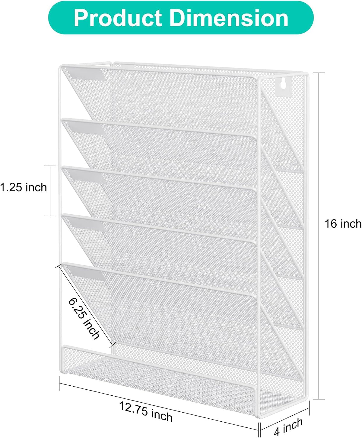 5 Tier Wall File Holder, Mesh Hanging Folder Organizer with Classify Label, Versatile Desk File Holder, Vertical Wall Mounted Mail Organizer for Office Home Cubicle, Black