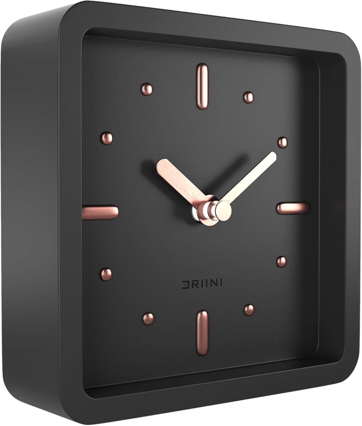 Modern Mid Century Desk & Shelf Clock (Black Rose Gold) - Battery Operated with Silent, Analog Movement – Small Tabletop Clocks for Office – Perfect for Mantle, End Table, Desktop or Nightstand