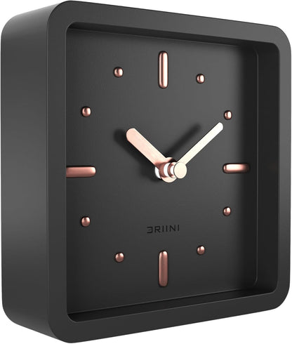 Modern Mid Century Desk & Shelf Clock (Black Rose Gold) - Battery Operated with Silent, Analog Movement – Small Tabletop Clocks for Office – Perfect for Mantle, End Table, Desktop or Nightstand