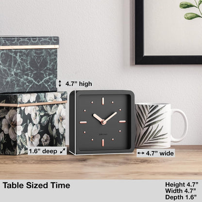Modern Mid Century Desk & Shelf Clock (Black Rose Gold) - Battery Operated with Silent, Analog Movement – Small Tabletop Clocks for Office – Perfect for Mantle, End Table, Desktop or Nightstand