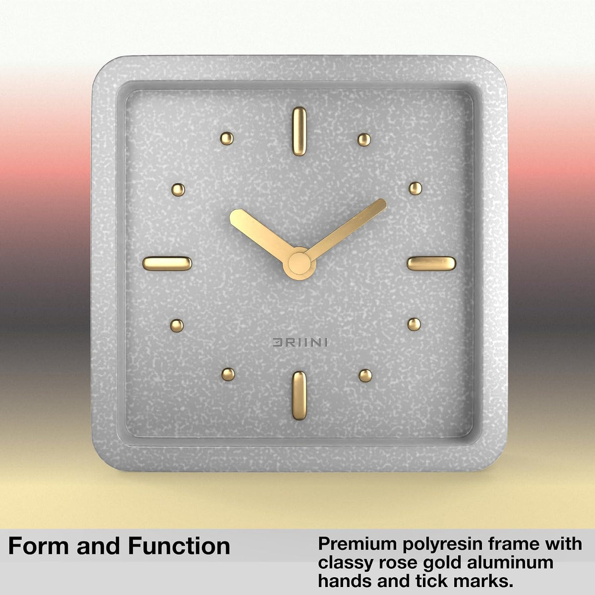 Modern Mid Century Desk & Shelf Clock (Black Rose Gold) - Battery Operated with Silent, Analog Movement – Small Tabletop Clocks for Office – Perfect for Mantle, End Table, Desktop or Nightstand
