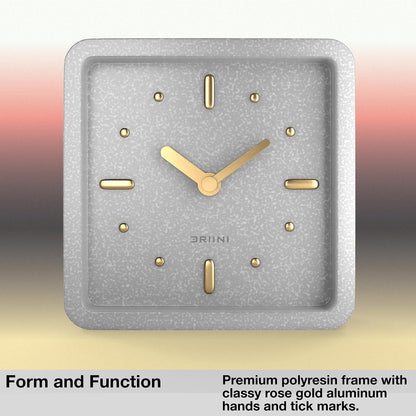 Modern Mid Century Desk & Shelf Clock (Black Rose Gold) - Battery Operated with Silent, Analog Movement – Small Tabletop Clocks for Office – Perfect for Mantle, End Table, Desktop or Nightstand