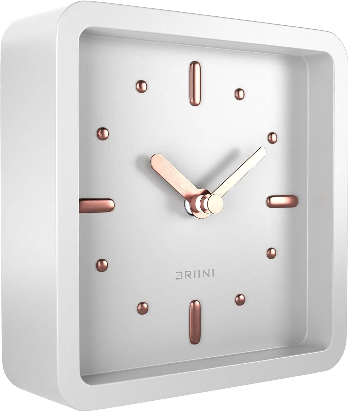 Modern Mid Century Desk & Shelf Clock (Black Rose Gold) - Battery Operated with Silent, Analog Movement – Small Tabletop Clocks for Office – Perfect for Mantle, End Table, Desktop or Nightstand