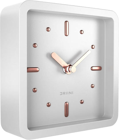 Modern Mid Century Desk & Shelf Clock (Black Rose Gold) - Battery Operated with Silent, Analog Movement – Small Tabletop Clocks for Office – Perfect for Mantle, End Table, Desktop or Nightstand
