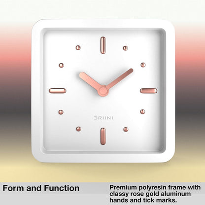 Modern Mid Century Desk & Shelf Clock (Black Rose Gold) - Battery Operated with Silent, Analog Movement – Small Tabletop Clocks for Office – Perfect for Mantle, End Table, Desktop or Nightstand