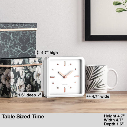 Modern Mid Century Desk & Shelf Clock (Black Rose Gold) - Battery Operated with Silent, Analog Movement – Small Tabletop Clocks for Office – Perfect for Mantle, End Table, Desktop or Nightstand