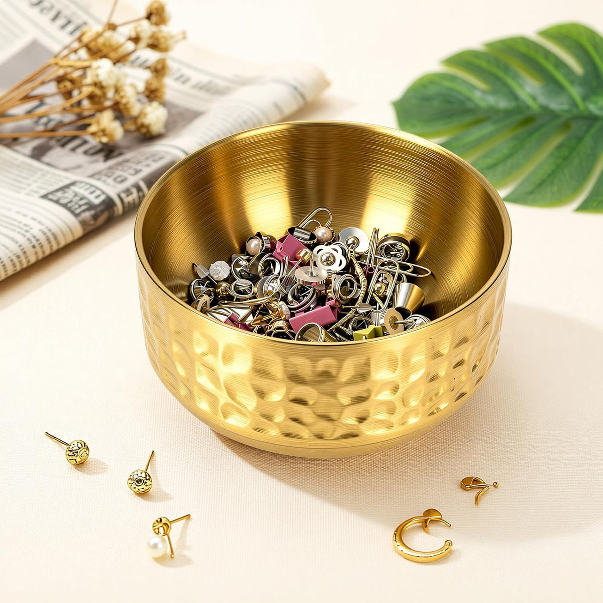 Paper Clip Holder, Paperclips Holders for Desk, Gold Bowl for Binder Bobby Pin, Paper Clip Dispenser(gold)