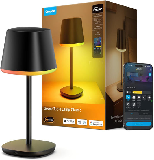 Smart Cordless Table Lamp Classic (No Adapter), RGBIC Desk Lamp