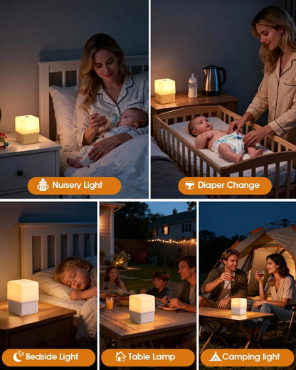 Cool Lift Touch Lamps for Nightstand, Cordless Warm Night Light for Baby Nursery/Sleep Aid, Dimmable/2600K Amber/2000mAh Rechargeable, Small Bedside Nightlight for Kids and Adults' Bedroom