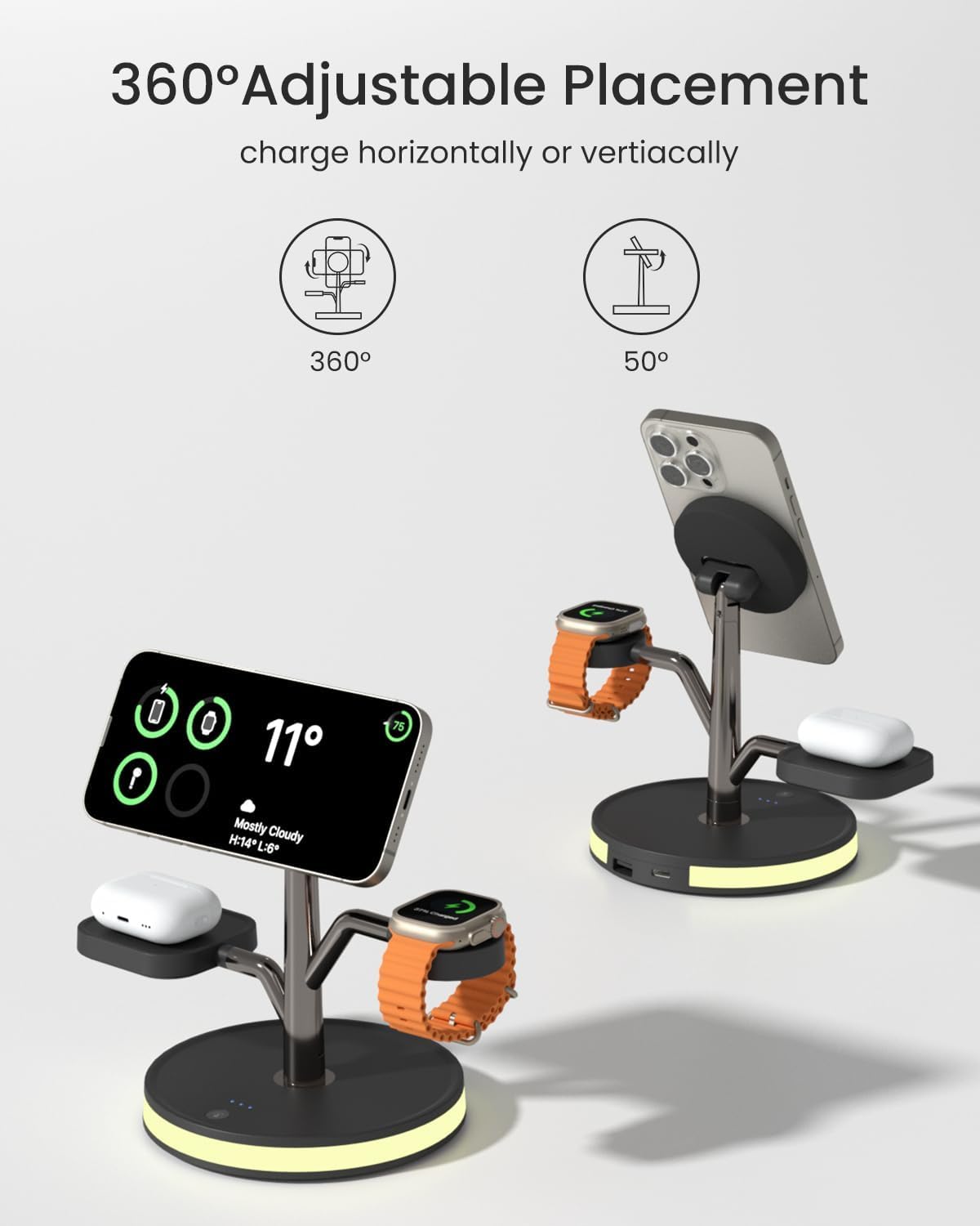 Wireless Charging Station, 3 in 1 Magnetic Magsafe Charger for Apple Device