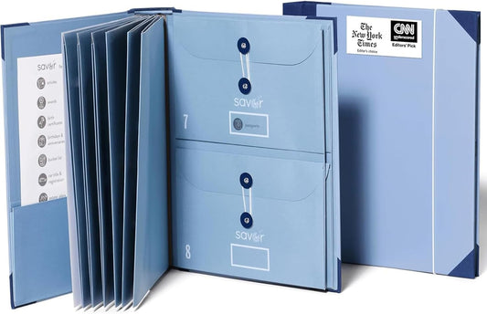The Folio® Important Document Organizer | Binder with Guided Labels, Acid-Free File Folder Organizer with 10 Pockets, Document Holder for Home Records, Legal and Medical Papers (Blue)