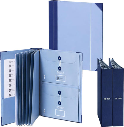 The Folio® Important Document Organizer | Binder with Guided Labels, Acid-Free File Folder Organizer with 10 Pockets, Document Holder for Home Records, Legal and Medical Papers (Blue)