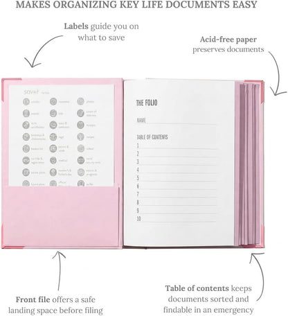 The Folio® Important Document Organizer | Binder with Guided Labels, Acid-Free File Folder Organizer with 10 Pockets, Document Holder for Home Records, Legal and Medical Papers (Blue)