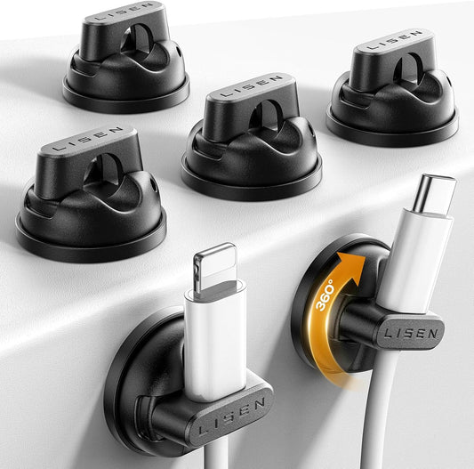 360°Rotating Cord Holder for Nightstand, Magnetic Clips