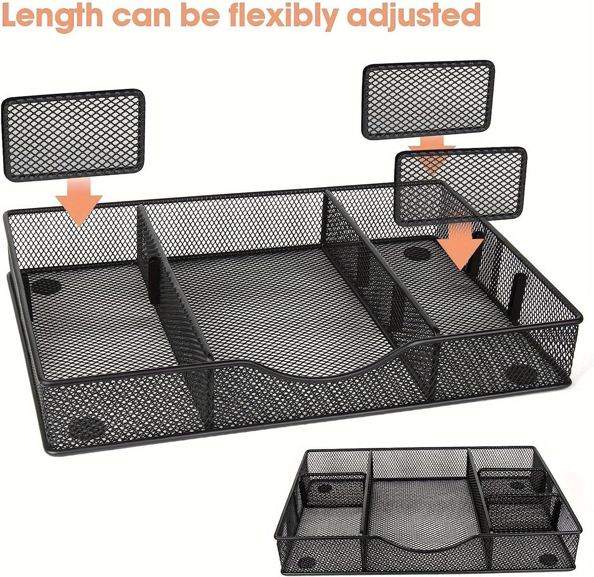 Desk Drawer Organizer Tray, Metal Mesh Drawer Organizers Office, 6 Adjustable Compartment, Desk Organizer Tray for Home Office 12.87L x 8.73D x 1.96H inch, Black, Medium