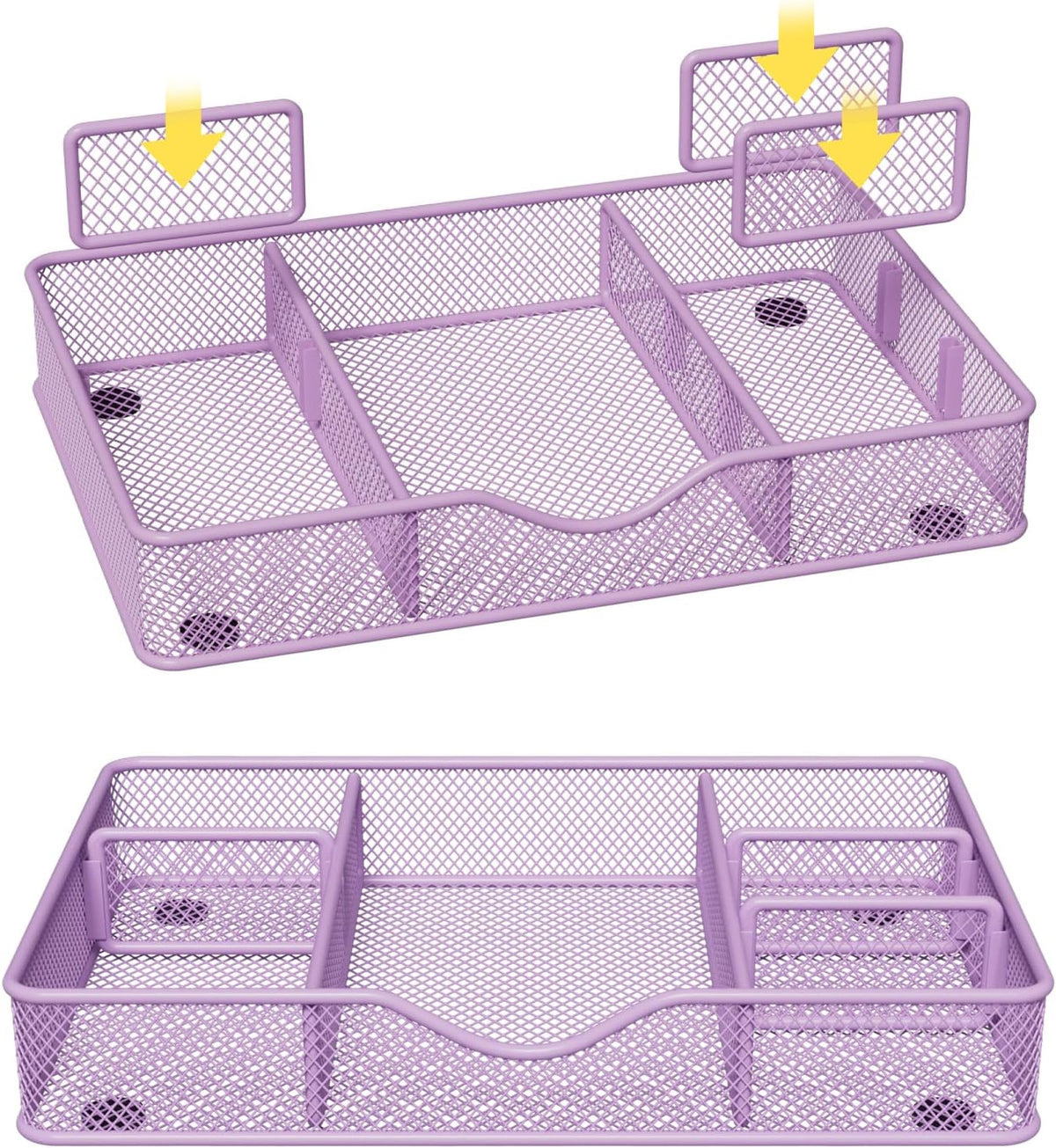 Desk Drawer Organizer Tray, Metal Mesh Drawer Organizers Office, 6 Adjustable Compartment, Desk Organizer Tray for Home Office 12.87L x 8.73D x 1.96H inch, Black, Medium