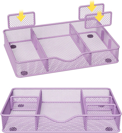 Desk Drawer Organizer Tray, Metal Mesh Drawer Organizers Office, 6 Adjustable Compartment, Desk Organizer Tray for Home Office 12.87L x 8.73D x 1.96H inch, Black, Medium
