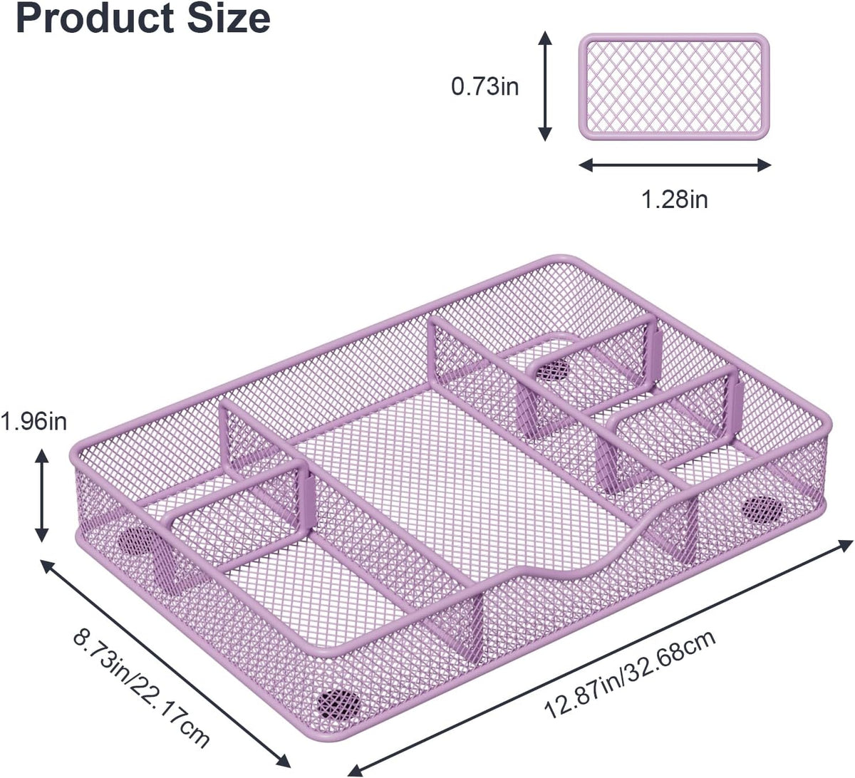 Desk Drawer Organizer Tray, Metal Mesh Drawer Organizers Office, 6 Adjustable Compartment, Desk Organizer Tray for Home Office 12.87L x 8.73D x 1.96H inch, Black, Medium
