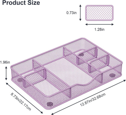 Desk Drawer Organizer Tray, Metal Mesh Drawer Organizers Office, 6 Adjustable Compartment, Desk Organizer Tray for Home Office 12.87L x 8.73D x 1.96H inch, Black, Medium