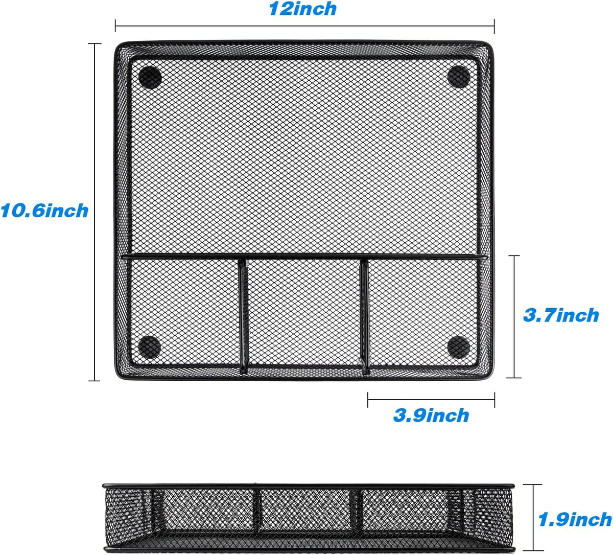 Desk Drawer Organizer Tray, Metal Mesh Drawer Organizers Office, 6 Adjustable Compartment, Desk Organizer Tray for Home Office 12.87L x 8.73D x 1.96H inch, Black, Medium