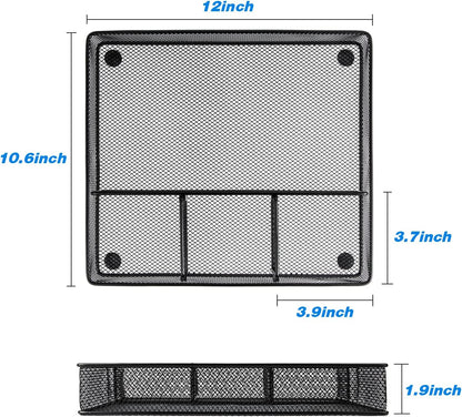 Desk Drawer Organizer Tray, Metal Mesh Drawer Organizers Office, 6 Adjustable Compartment, Desk Organizer Tray for Home Office 12.87L x 8.73D x 1.96H inch, Black, Medium