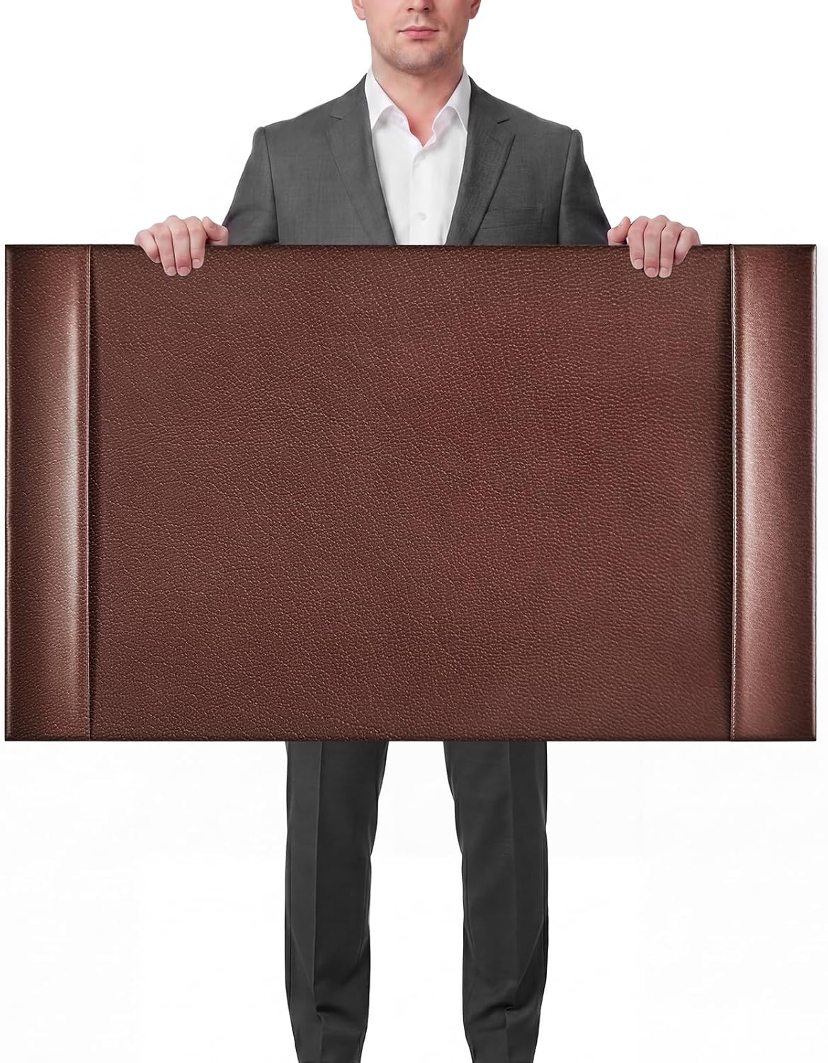 30 x 18 Inch Leather Desk Pad with Side Rails Mat, Brown