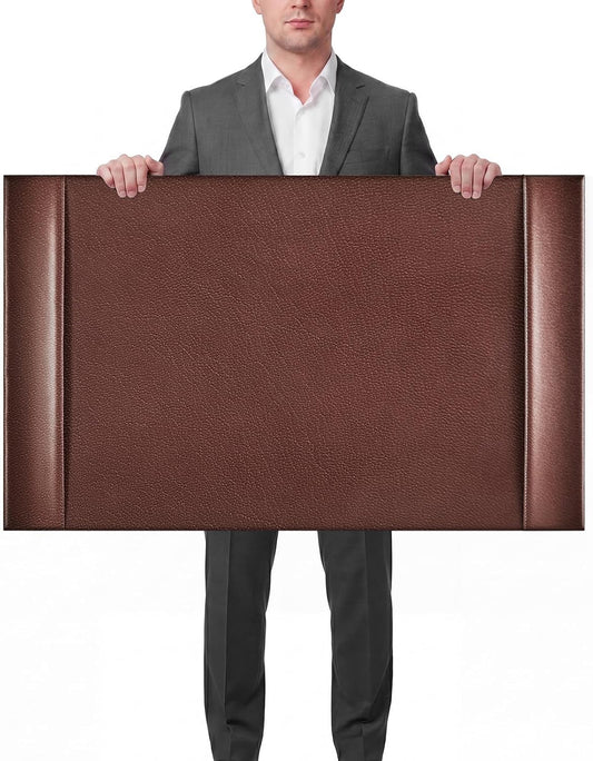 30 x 18 Inch Leather Desk Pad with Side Rails Mat, Brown
