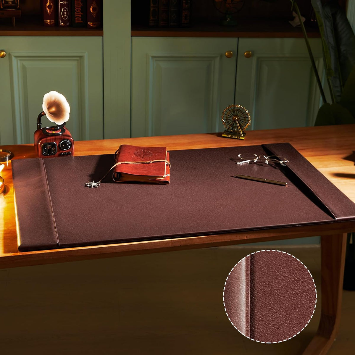 30 x 18 Inch Leather Desk Pad with Side Rails Mat, Brown