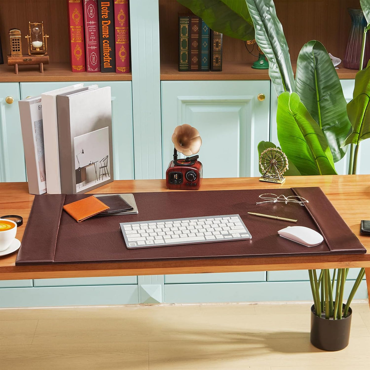 30 x 18 Inch Leather Desk Pad with Side Rails Mat, Brown