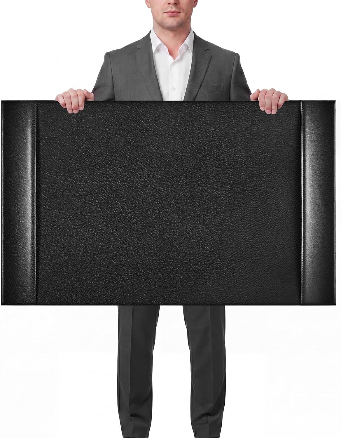 30 x 18 Inch Leather Desk Pad with Side Rails Mat, Brown