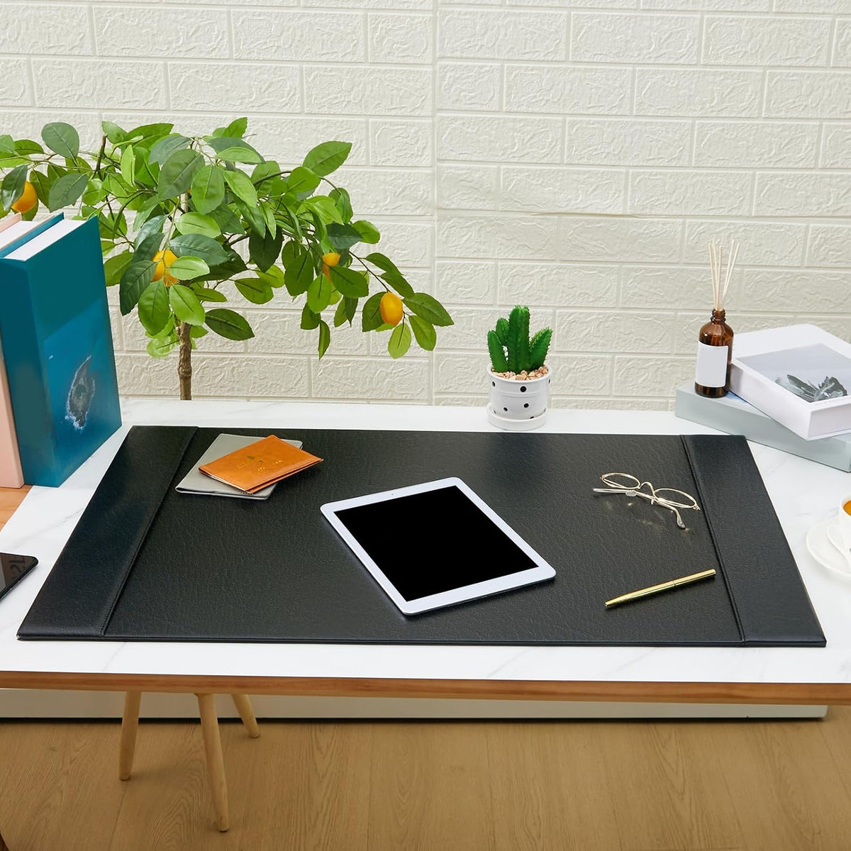 30 x 18 Inch Leather Desk Pad with Side Rails Mat, Brown