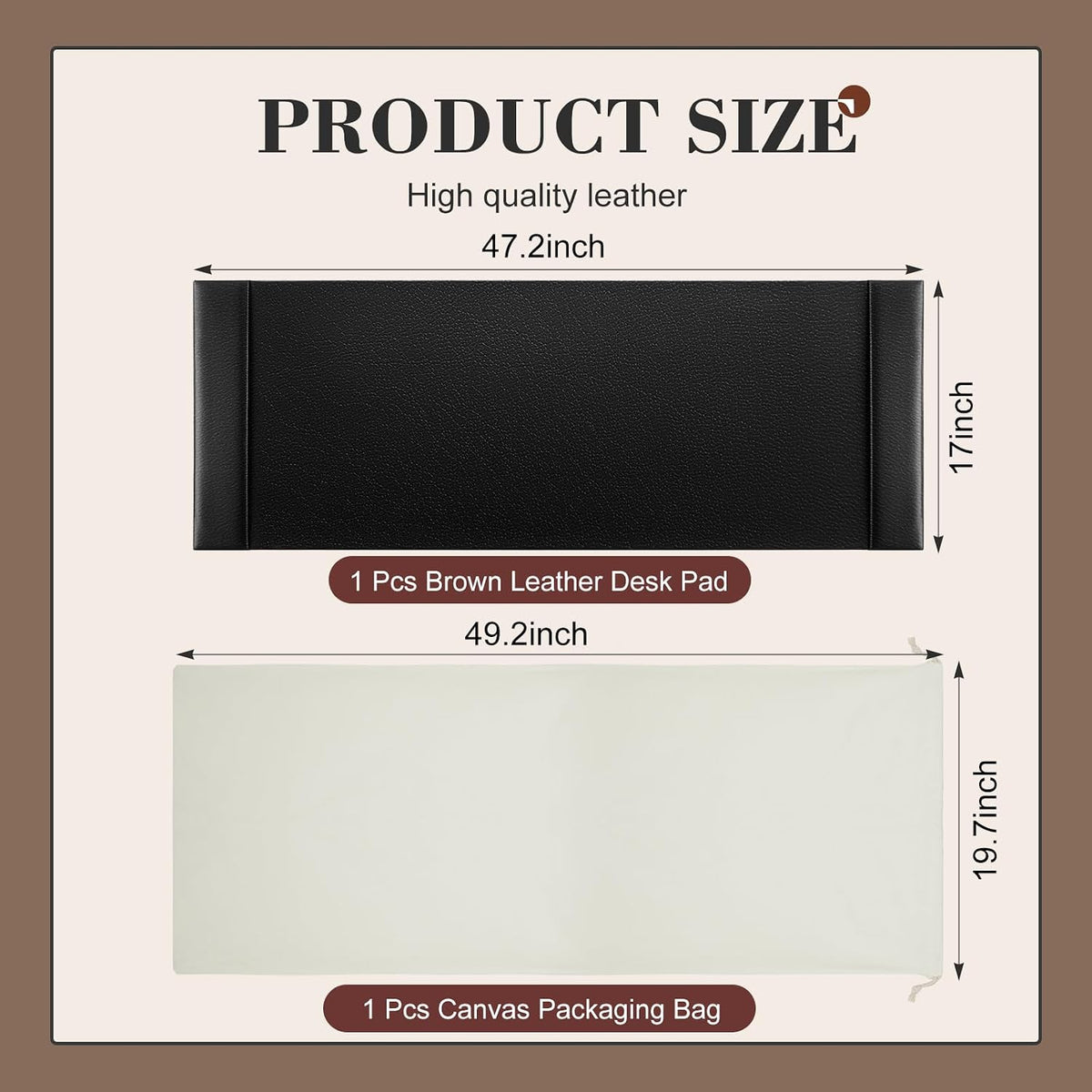 30 x 18 Inch Leather Desk Pad with Side Rails Mat, Brown