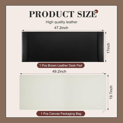 30 x 18 Inch Leather Desk Pad with Side Rails Mat, Brown