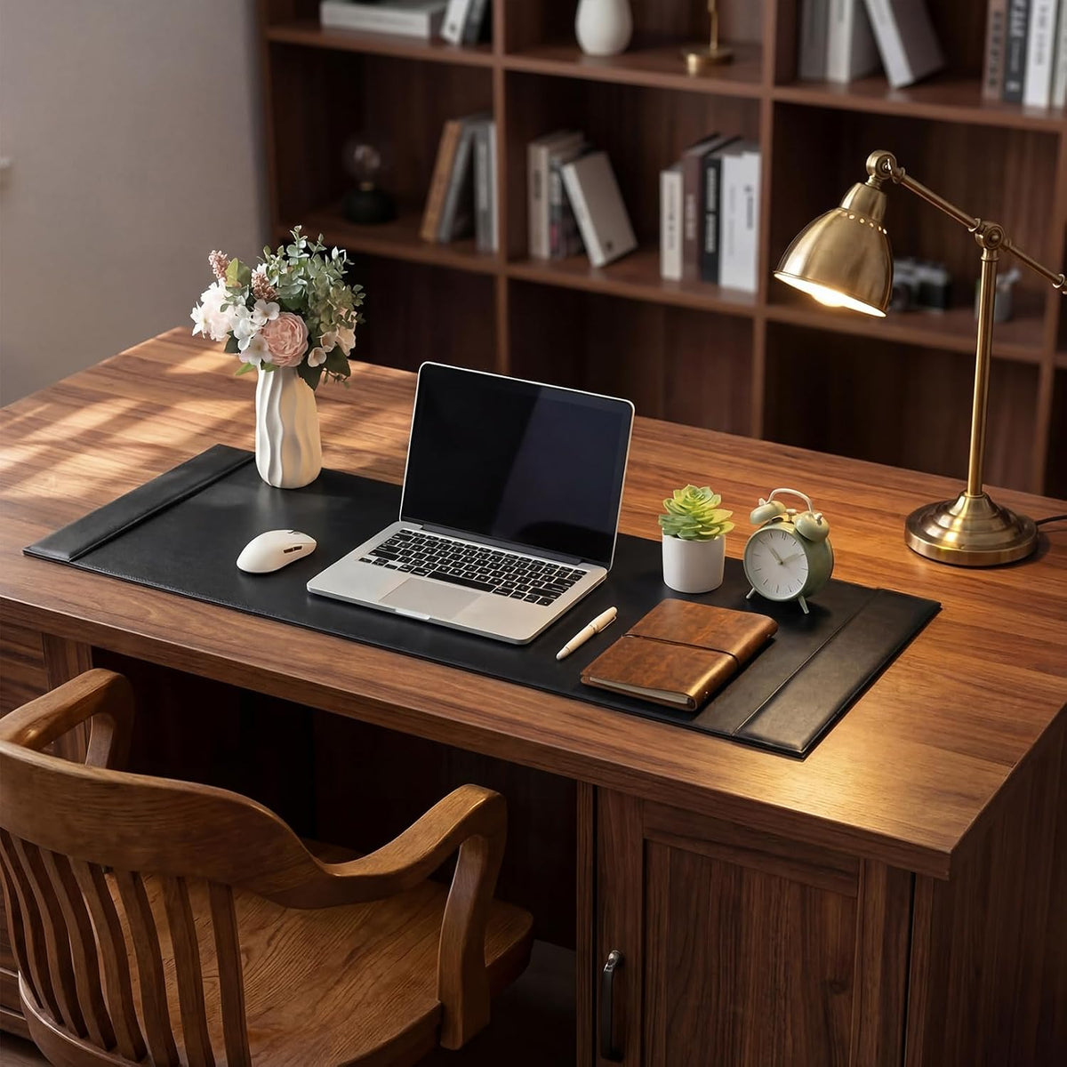 30 x 18 Inch Leather Desk Pad with Side Rails Mat, Brown