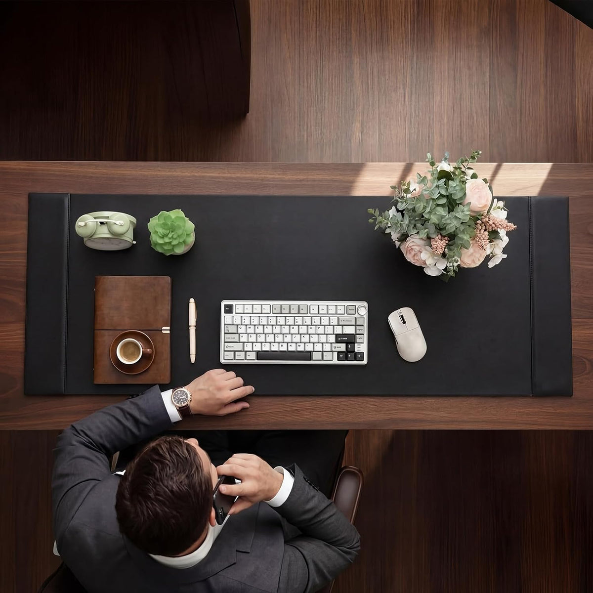 30 x 18 Inch Leather Desk Pad with Side Rails Mat, Brown