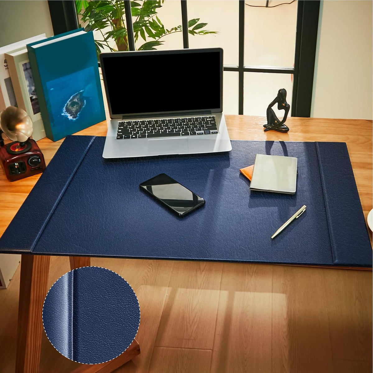 30 x 18 Inch Leather Desk Pad with Side Rails Mat, Brown