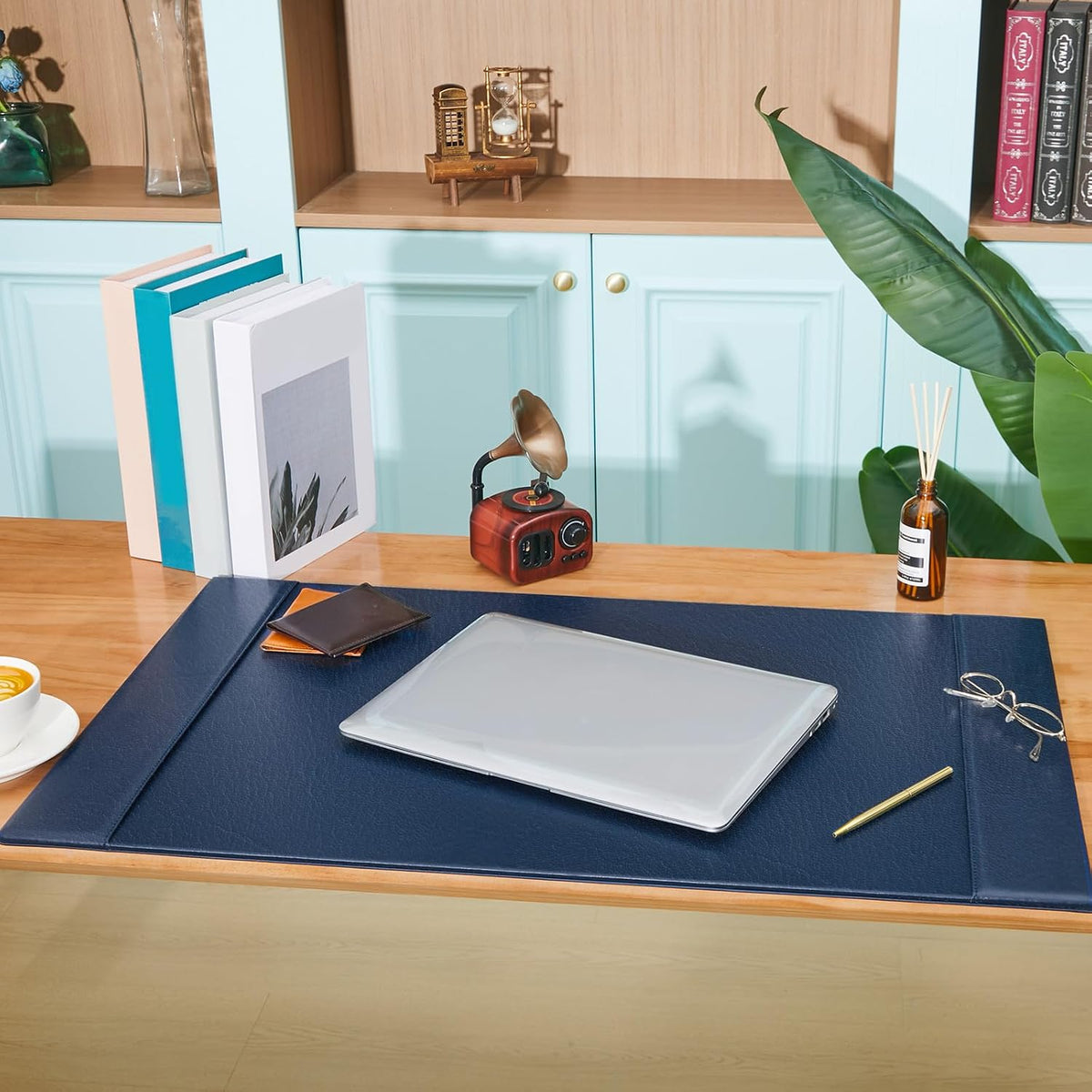30 x 18 Inch Leather Desk Pad with Side Rails Mat, Brown