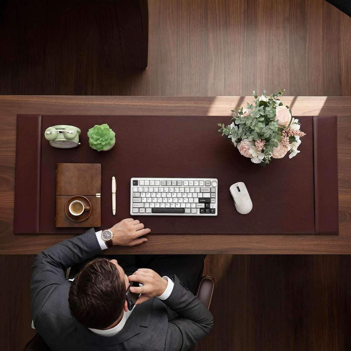 30 x 18 Inch Leather Desk Pad with Side Rails Mat, Brown