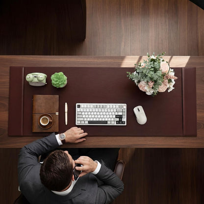 30 x 18 Inch Leather Desk Pad with Side Rails Mat, Brown