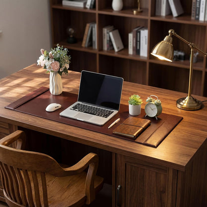 30 x 18 Inch Leather Desk Pad with Side Rails Mat, Brown