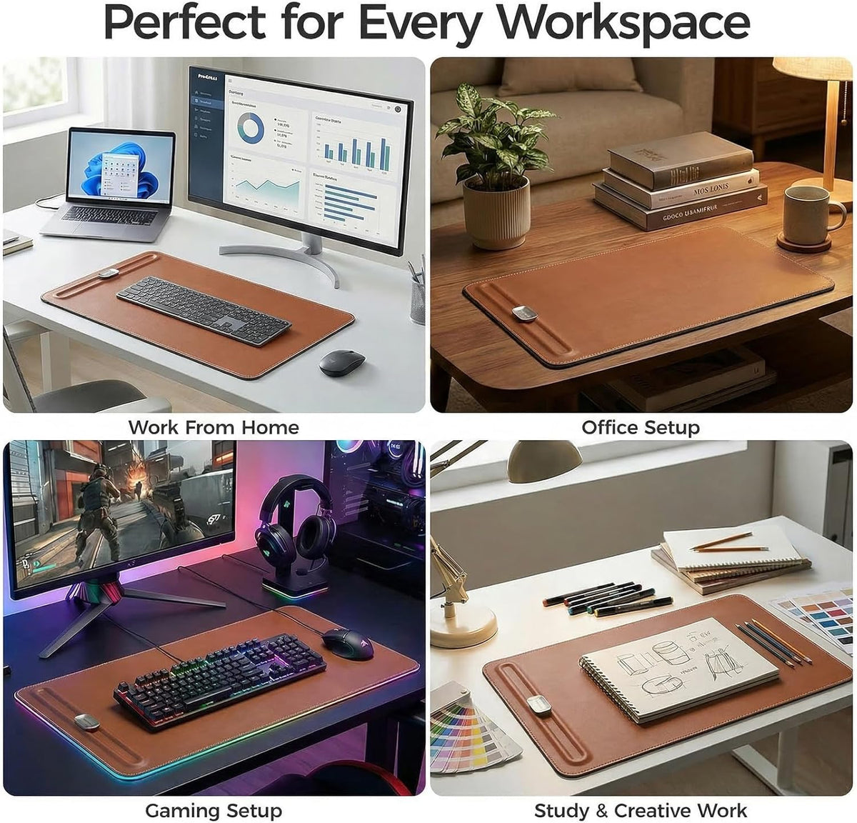 Desk Mat – Double-Sided Vegan Leather & Felt | Built-In Magnetic Cable Organizer & File Storage | Premium Workspace Pad for Office, Gaming & Creative Professionals-（Brown）