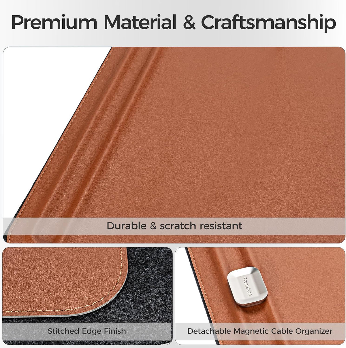 Desk Mat – Double-Sided Vegan Leather & Felt | Built-In Magnetic Cable Organizer & File Storage | Premium Workspace Pad for Office, Gaming & Creative Professionals-（Brown）