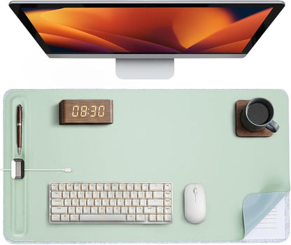 Desk Mat – Double-Sided Vegan Leather & Felt | Built-In Magnetic Cable Organizer & File Storage | Premium Workspace Pad for Office, Gaming & Creative Professionals-（Brown）