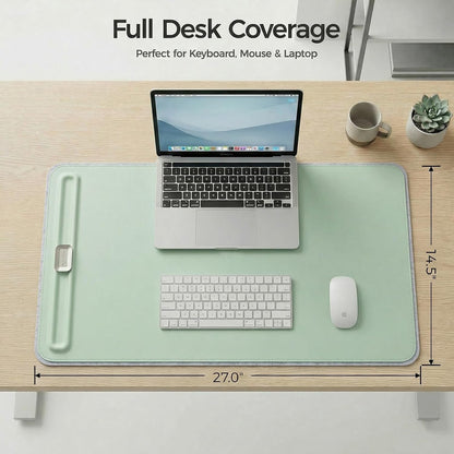 Desk Mat – Double-Sided Vegan Leather & Felt | Built-In Magnetic Cable Organizer & File Storage | Premium Workspace Pad for Office, Gaming & Creative Professionals-（Brown）