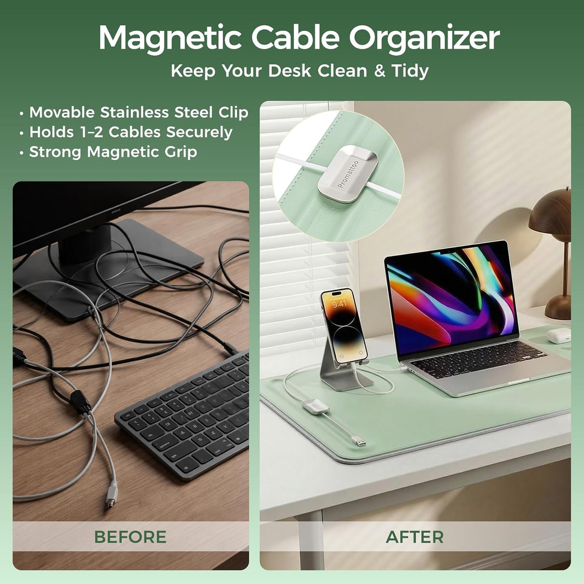 Desk Mat – Double-Sided Vegan Leather & Felt | Built-In Magnetic Cable Organizer & File Storage | Premium Workspace Pad for Office, Gaming & Creative Professionals-（Brown）