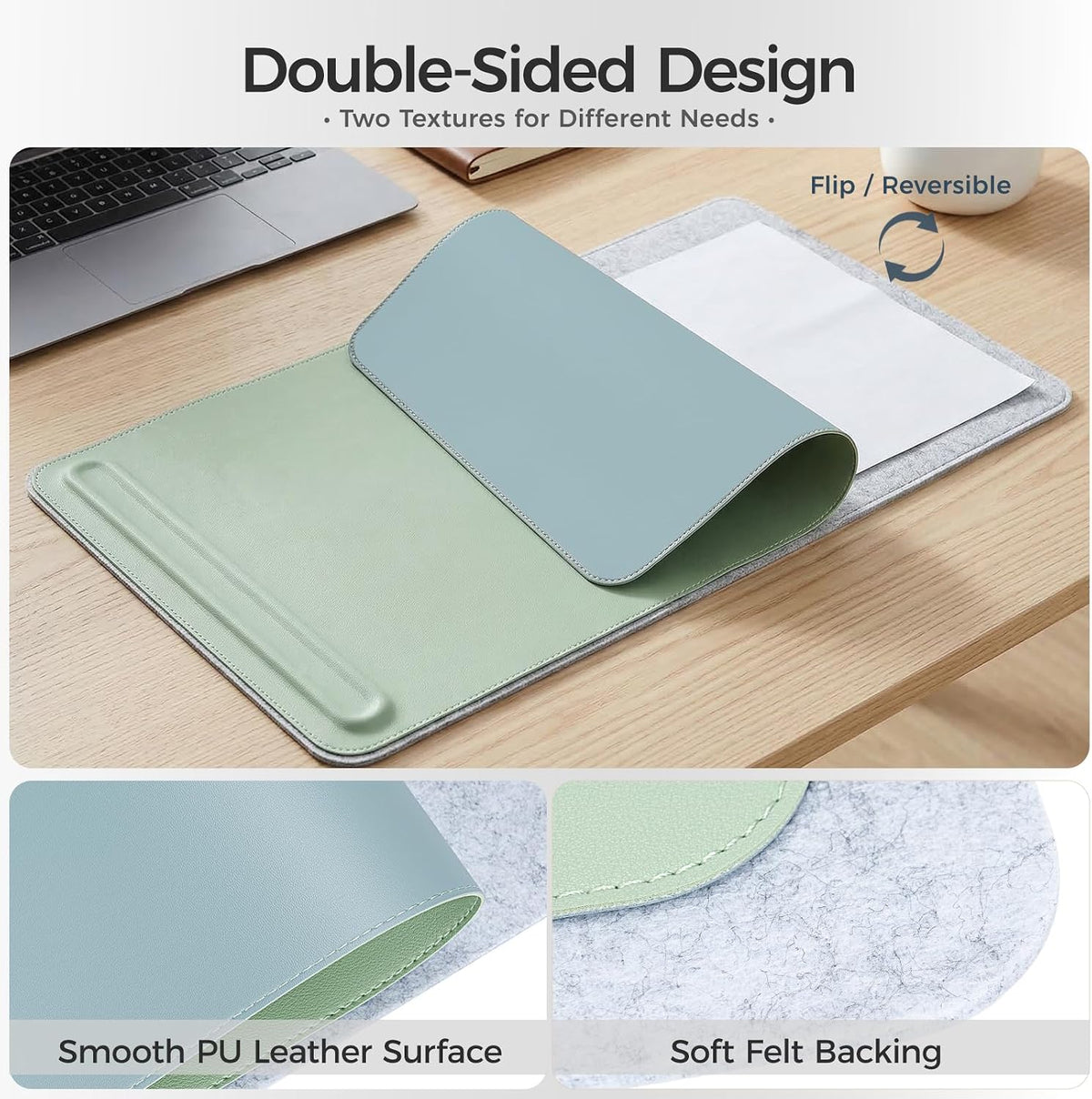 Desk Mat – Double-Sided Vegan Leather & Felt | Built-In Magnetic Cable Organizer & File Storage | Premium Workspace Pad for Office, Gaming & Creative Professionals-（Brown）